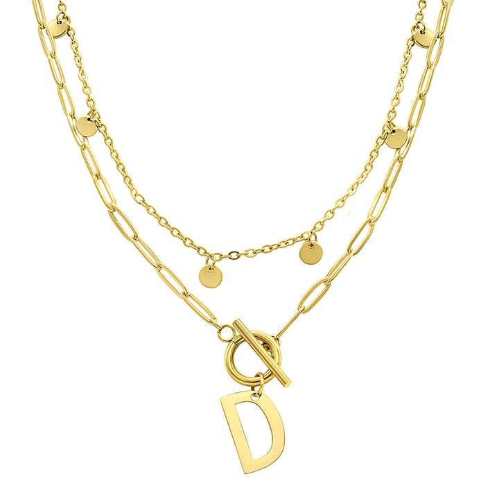 Adornia - Wholesale Pendant/Charm Necklace - Tarnish Resistant Confetti Paperclip Initial Toggle Necklace4