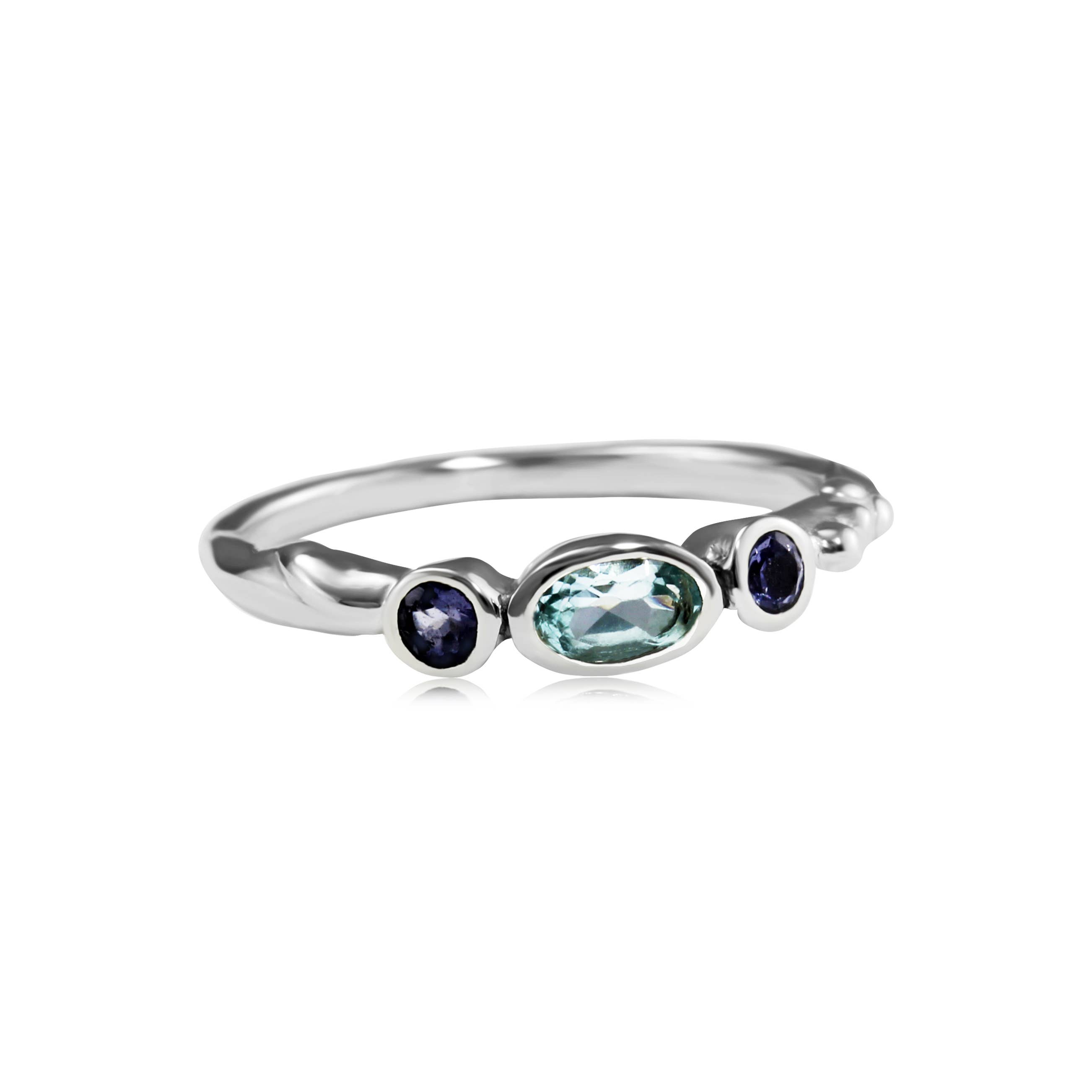 Banyan Jewellery – wholesale Multi-stone ring – Handmade Sterling Silver Dainty Iolite and Blue Topaz Ring3