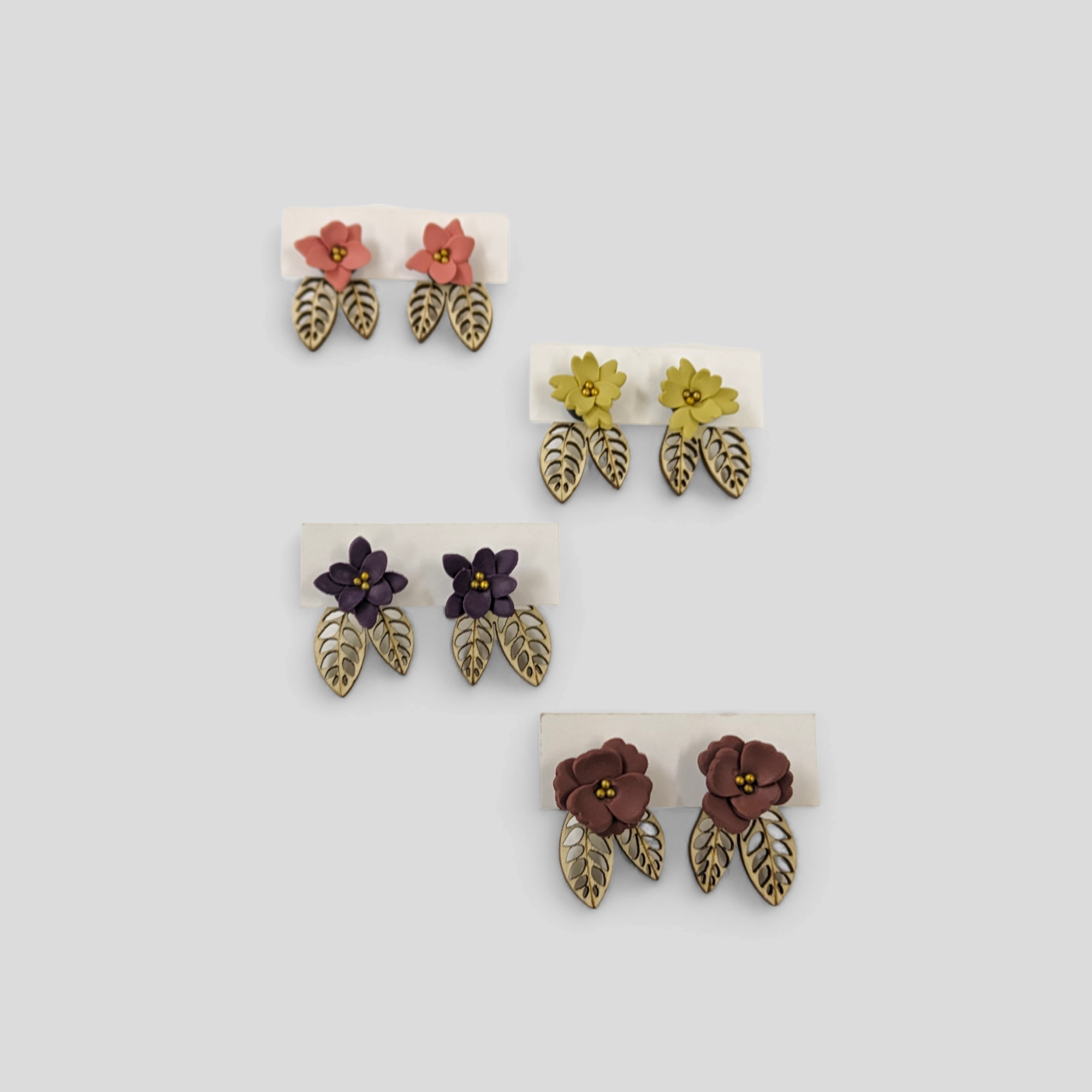 Woodsy Creative Co. - Wholesale Stud/Post Earrings - Flower & Wood Jacket Earrings1