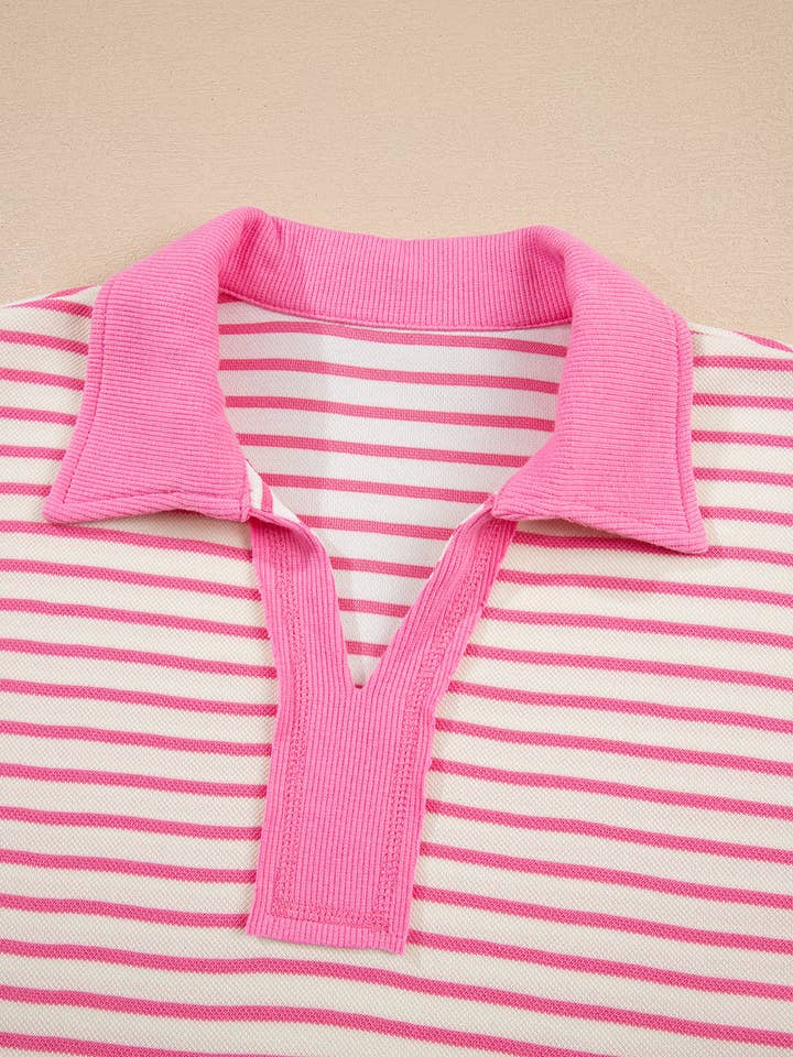 LALA LOO - Wholesale Top & Skirt Set - Women's - Stripe Collared V-Neck Pullover and Skort Set7