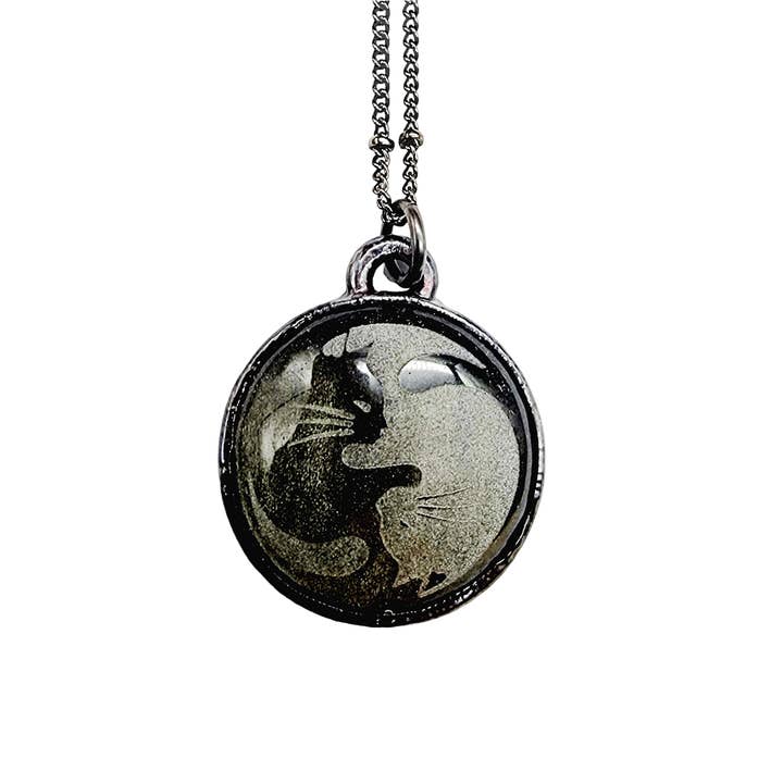 MergingMetals - Wholesale Pendant/Charm Necklace - Golden Sheen Obsidian Etched Yin Yang Cat Necklace2