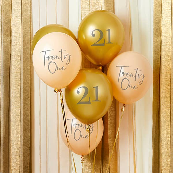 Hootyballoo by Club Green - Wholesale Balloon - Gold & Nude 'Twenty One' Latex 12" Balloons 6 Pack0