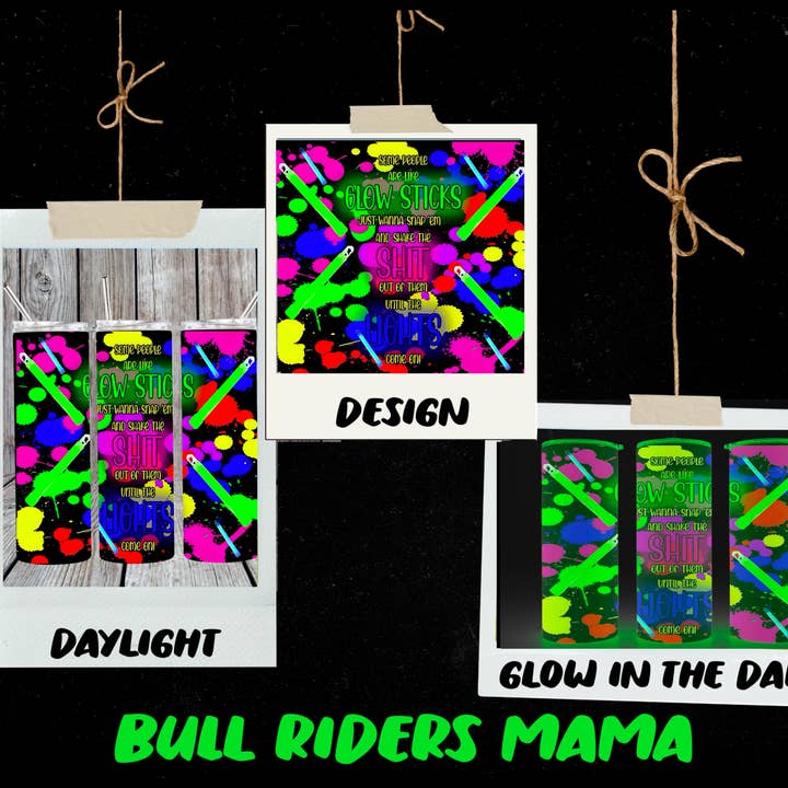 LES BÂTONS LUMINEUX BRILLENT DANS LE GOBELET NOIR pour la vente par Bull Riders Mama & Co. Tumblers
