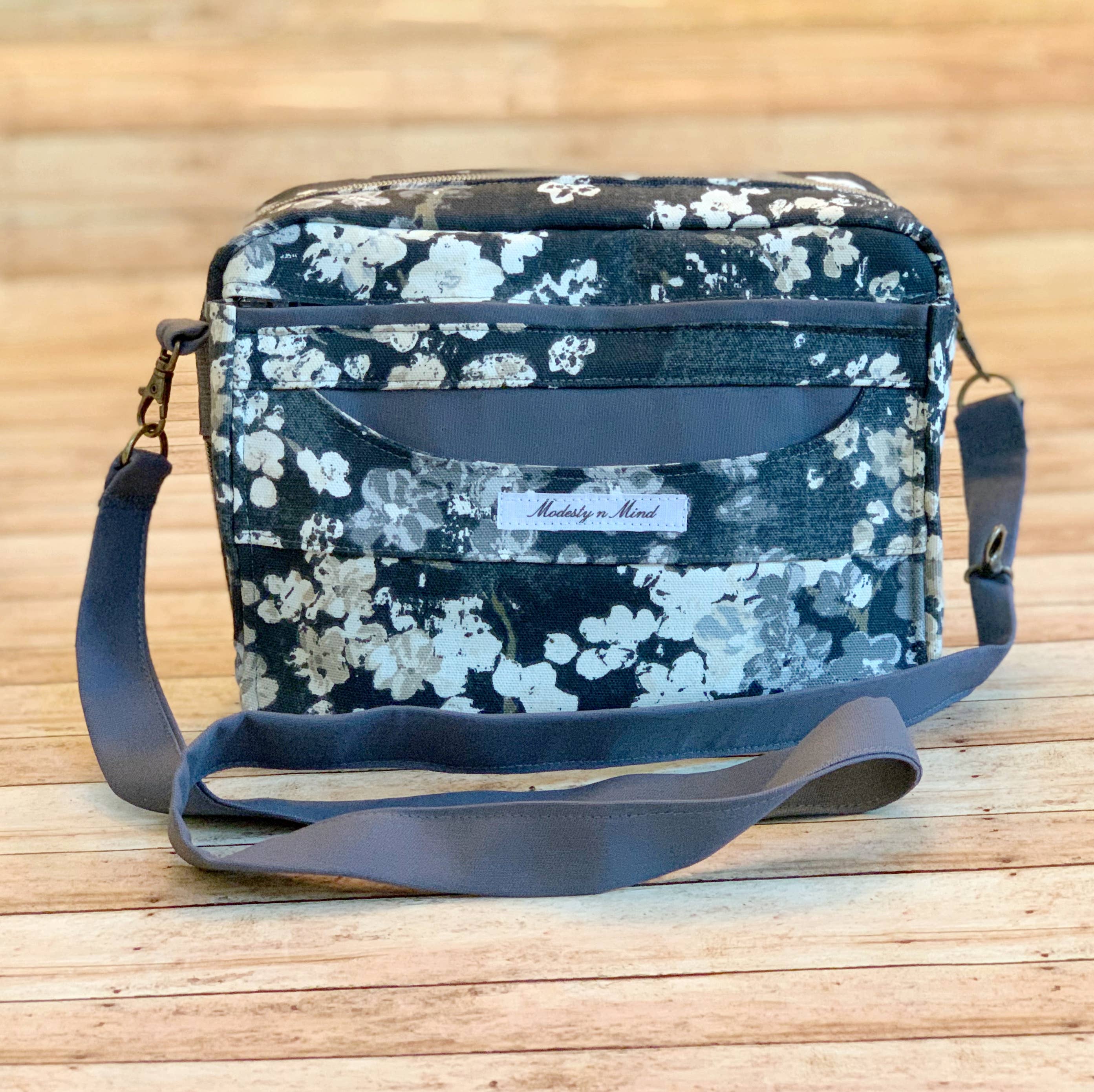 Modesty n Mind - Wholesale Bible Cover - Purse Style Bible Cover - Floral & Gray Canvas Bible Bag2