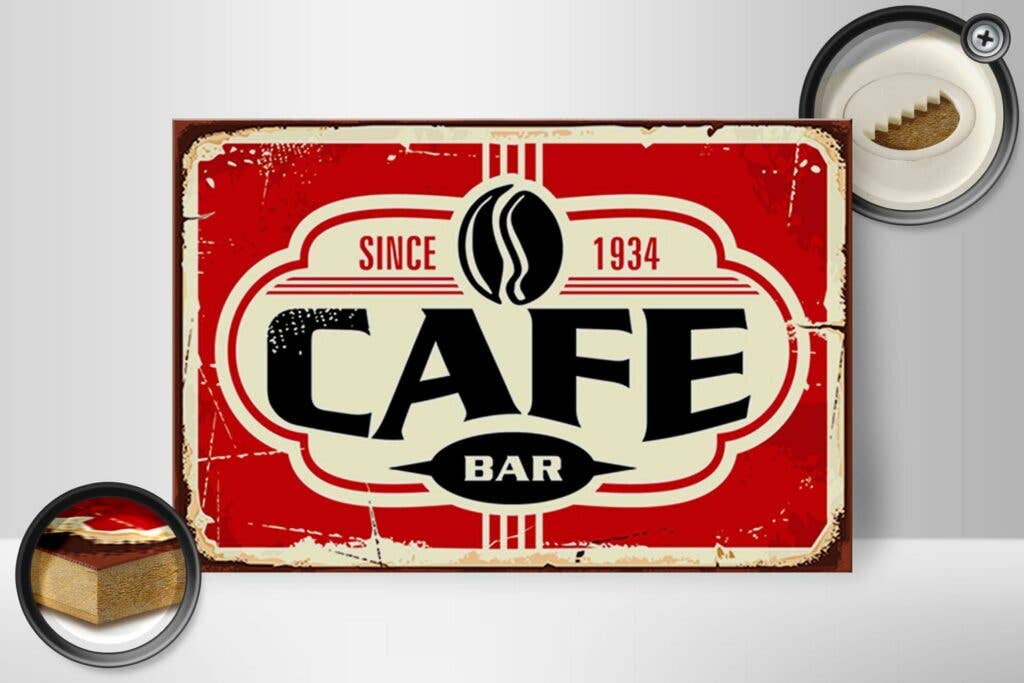Femer – Großhandel Schilder – Holzschild Retro 30x20cm Cafe bar Kaffee since 1934 Holz Deko Schild wooden sign1