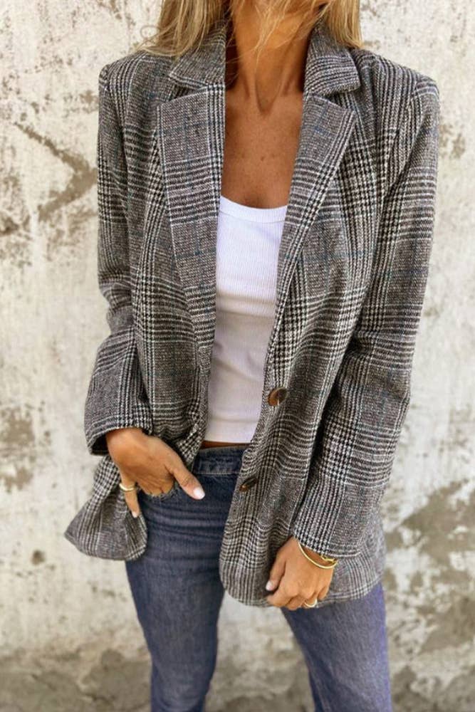 UNISHE - Wholesale Shirt - Women's - Vintage Houndstooth Lapel Blazer ZK25945