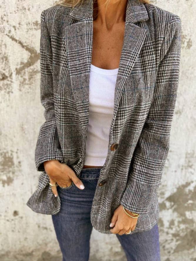 UNISHE - Wholesale Shirt - Women's - Vintage Houndstooth Lapel Blazer ZK25945