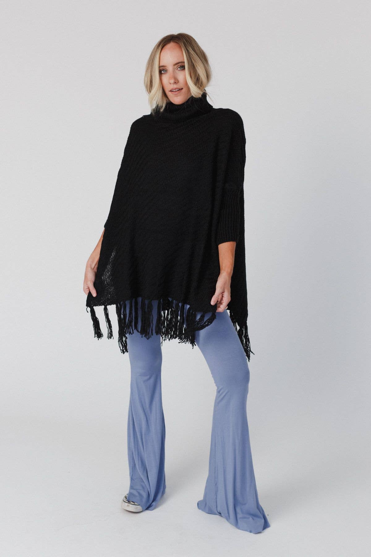 Three Bird Nest - Wholesale Poncho - Women's - Paloma Poncho Sweater - Black3