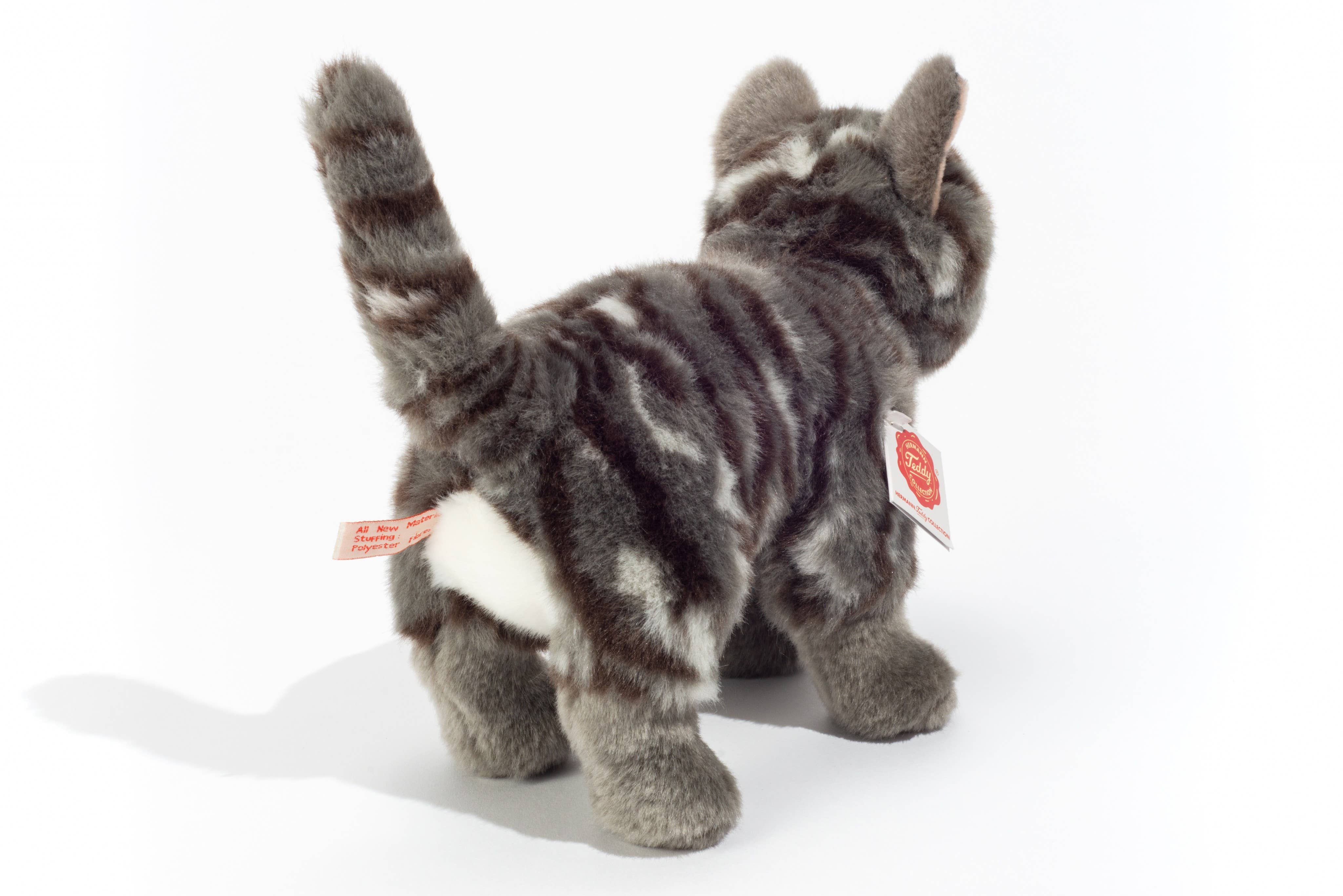Teddy Hermann – Peluche - Crianças e bebés por atacado – Gato em pé tabby cinza 20 cm - brinquedo pelúcia - brinquedo macio4