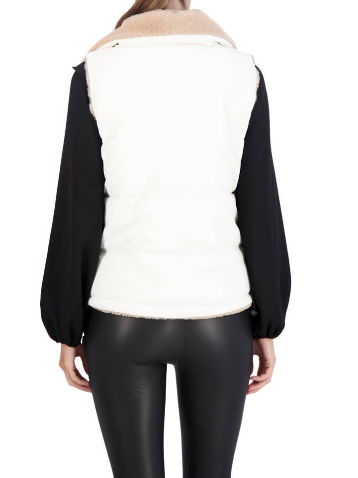 Ivory Carbon Puffer Vest Reversible to Grooved Faux Fur for wholesale on Faire6