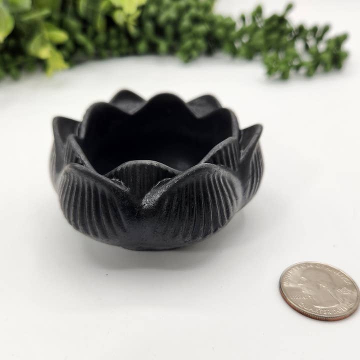 Meraki Gemstones - Wholesale Candle holder - Shungite Figurine Lotus Candle Holder-EMF Protect(7.5x3.5cm)3