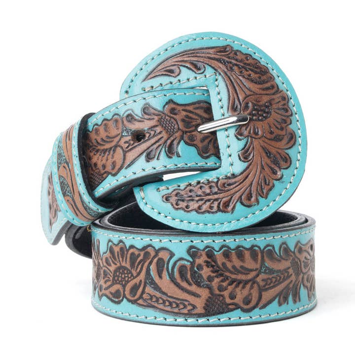 Ceinture en cuir Barrel Bloom en acajou brun pour la vente par Myra Bag