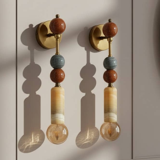 Handmade Brass Finish Sconce Lighting With Marble stones for wholesale by LesTroisPyramides