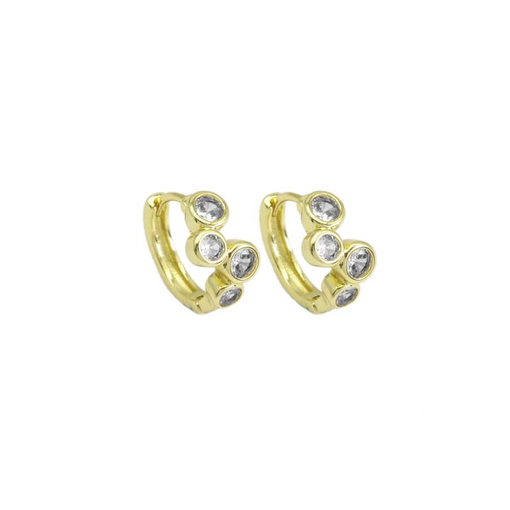 Round Clear CZ Cluster Gold Huggie Hoop Earrings, Sku#Y897 for wholesale by BestBeads&Beyond