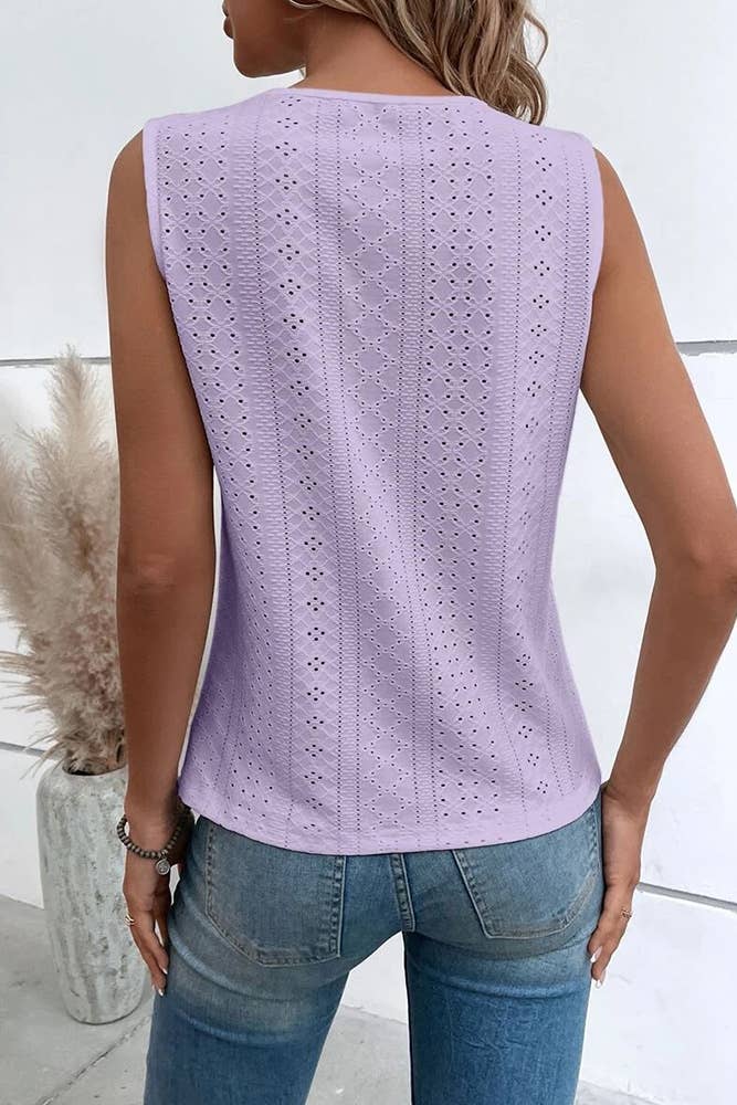 UNISHE - Venta al por mayor Blusa - Mujer - Camiseta sin mangas con cuello en V y ojales en jacquard AXR03713