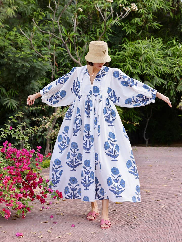 Taj Maxi Dress Indigo Flower for wholesale by Maison Marigold