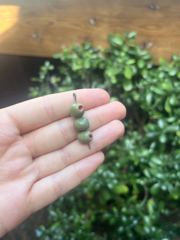 Handmade Ceramic Olive Trio Charm for wholesale by bystphie