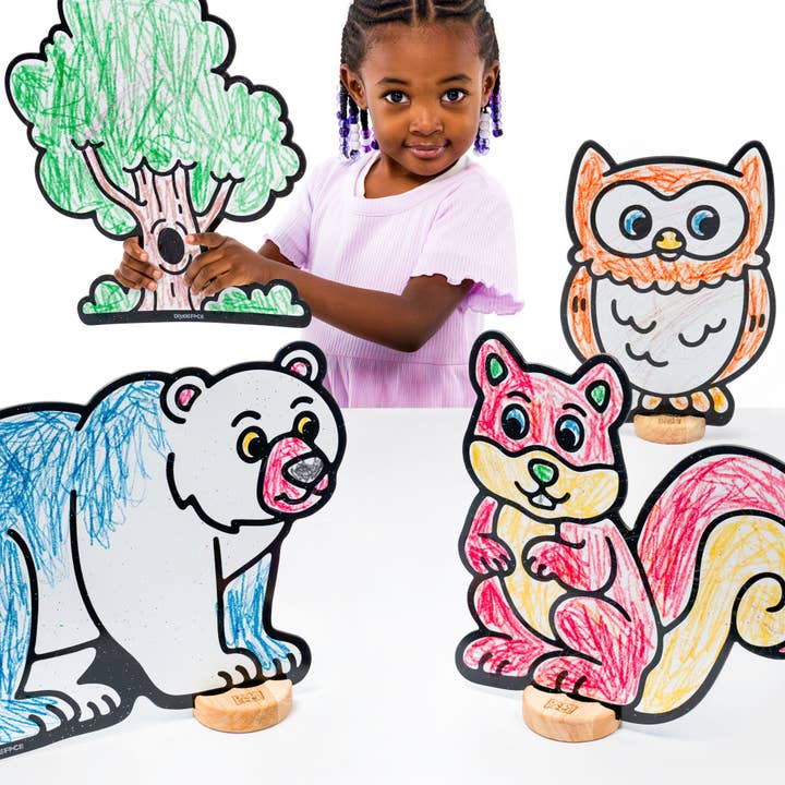 Woodland Animal Companion Color & Play Set | 12 Pack | Bear, Owl, Squirrel, and Tree for wholesale by Doodleface