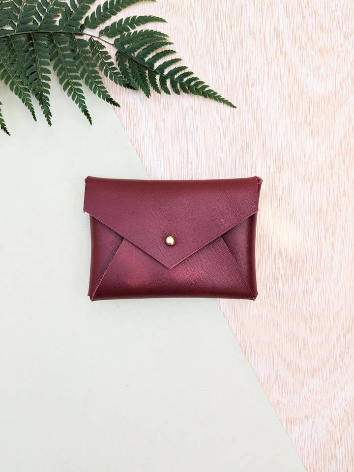 Frankie- Envelope Burgundy Leather Card Holder for wholesale by Jane De Bono Textiles England