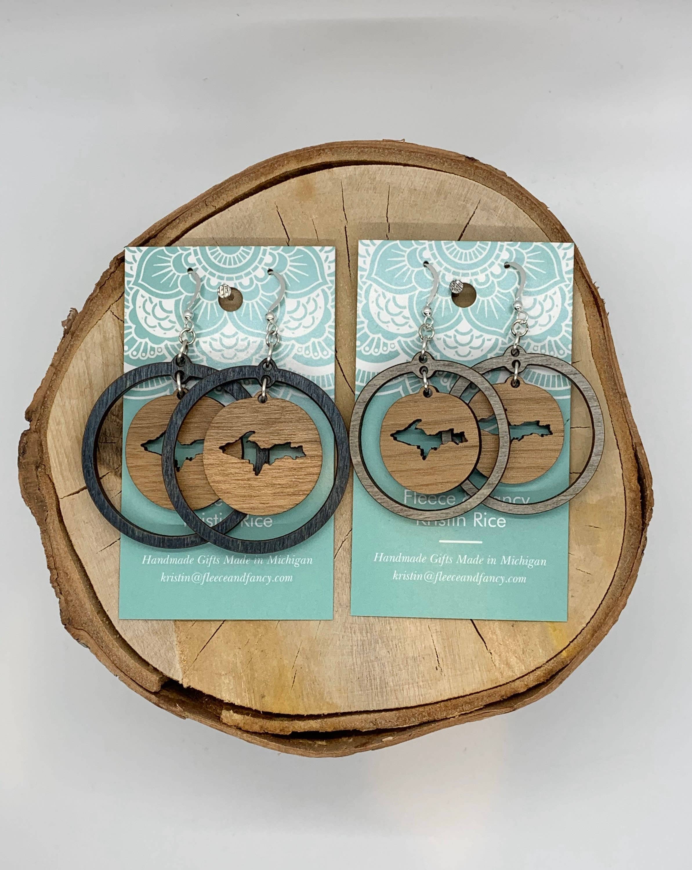 Fleece & Fancy - Wholesale Dangle Earrings - Laser Cut Double Circle U.P. Wood Earrings