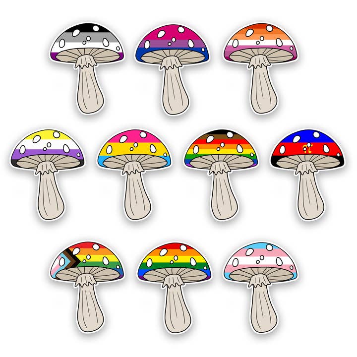 Autocollant drapeau Mushroom Pride - Autocollant en vinyle LGBTQ+ pour la vente par Proper Wolf