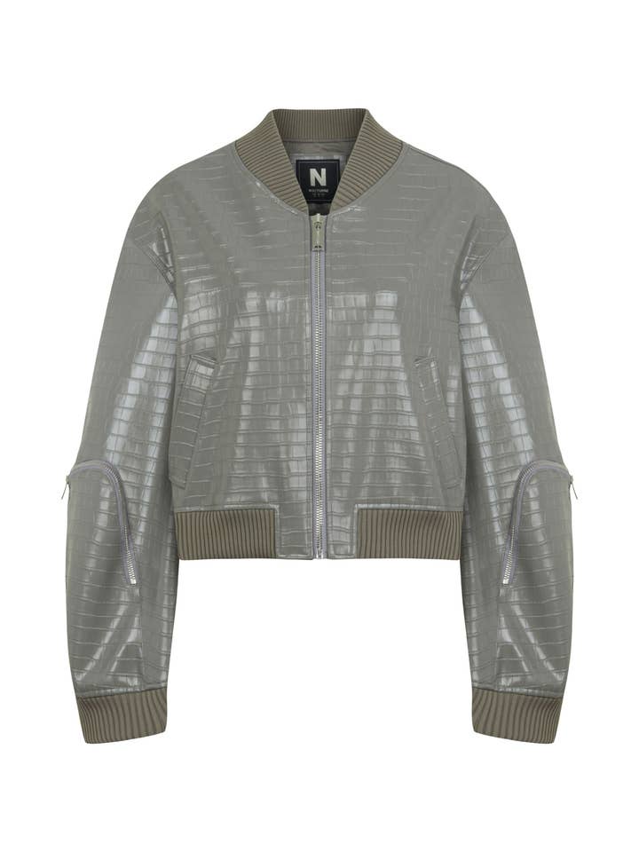 Gray Faux Leather Bomber Jacket for wholesale on Faire5