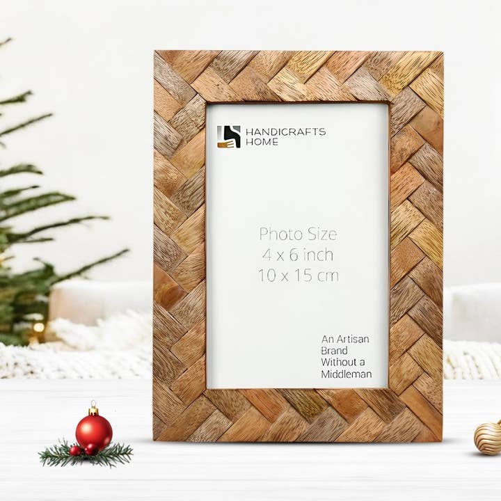 Bilderrahmen mit Holzintarsien-Zimt-Zopf-Muster - 10x15 cm für den Großhandel von Handicrafts Home
