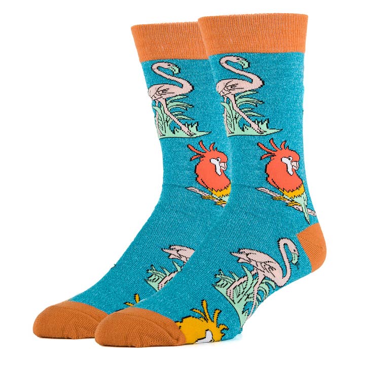 Oooh Yeah/Sock It Up/Oooh Geez Slippers - Wholesale Socks - Men's - Tropical Birdy | Men's Cotton Crew Funny Socks