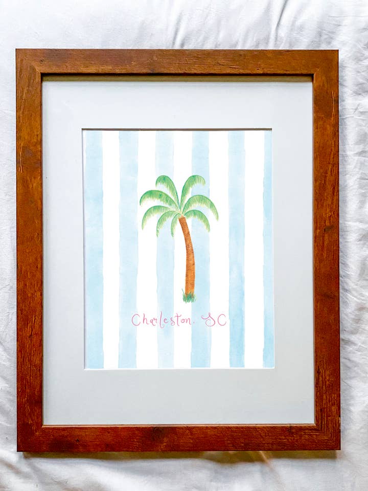 Stampa di palme a righe blu! per la vendita all'ingrosso da parte di Love From Lowcountry