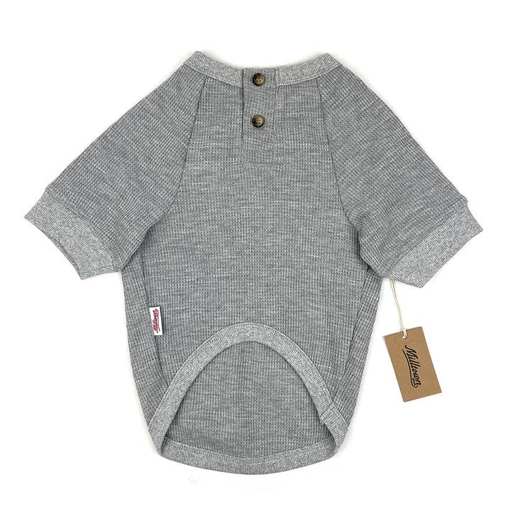 Milltown Brand - Wholesale Pet Shirt - Dog - Dog Waffle Henley T-shirt - Lazy Grey