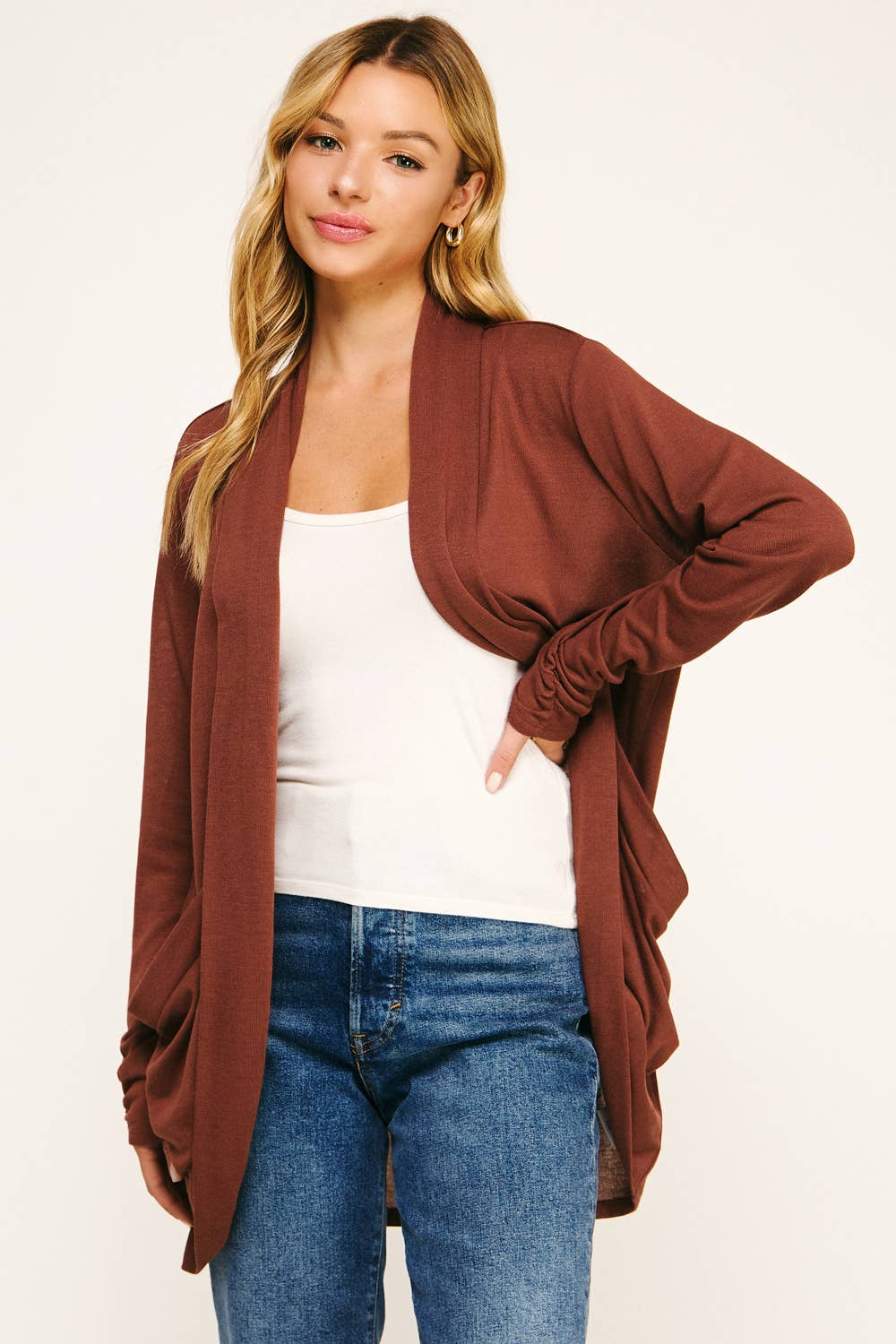 Winslow Collection - Wholesale Cardigan - Women's - SOFT WRAP SHIRRED SIDE OPEN CARDIGAN1