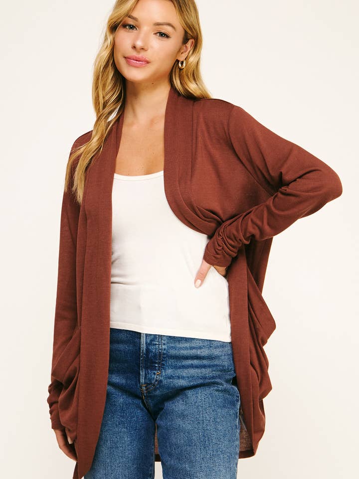 Winslow Collection - Wholesale Cardigan - Women's - SOFT WRAP SHIRRED SIDE OPEN CARDIGAN1