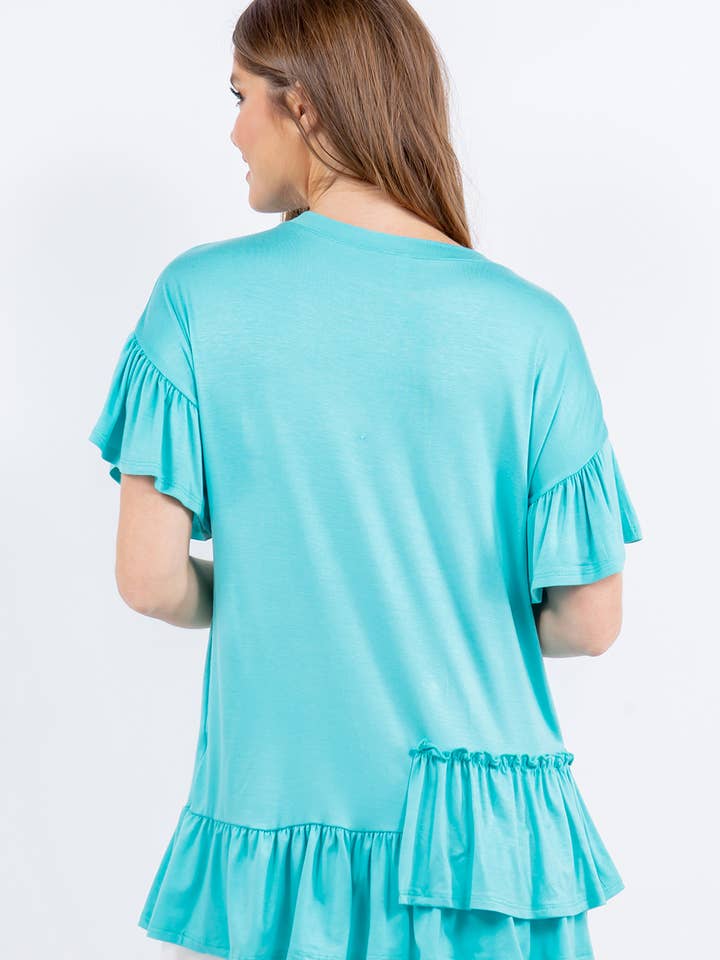 Celeste Clothing – Großhandel Tunika – Damen – ASYMMETRISCHES TOP IN ÜBERGRÖSSE MIT RÜSCHENÄRMELN -CT43825-PL10