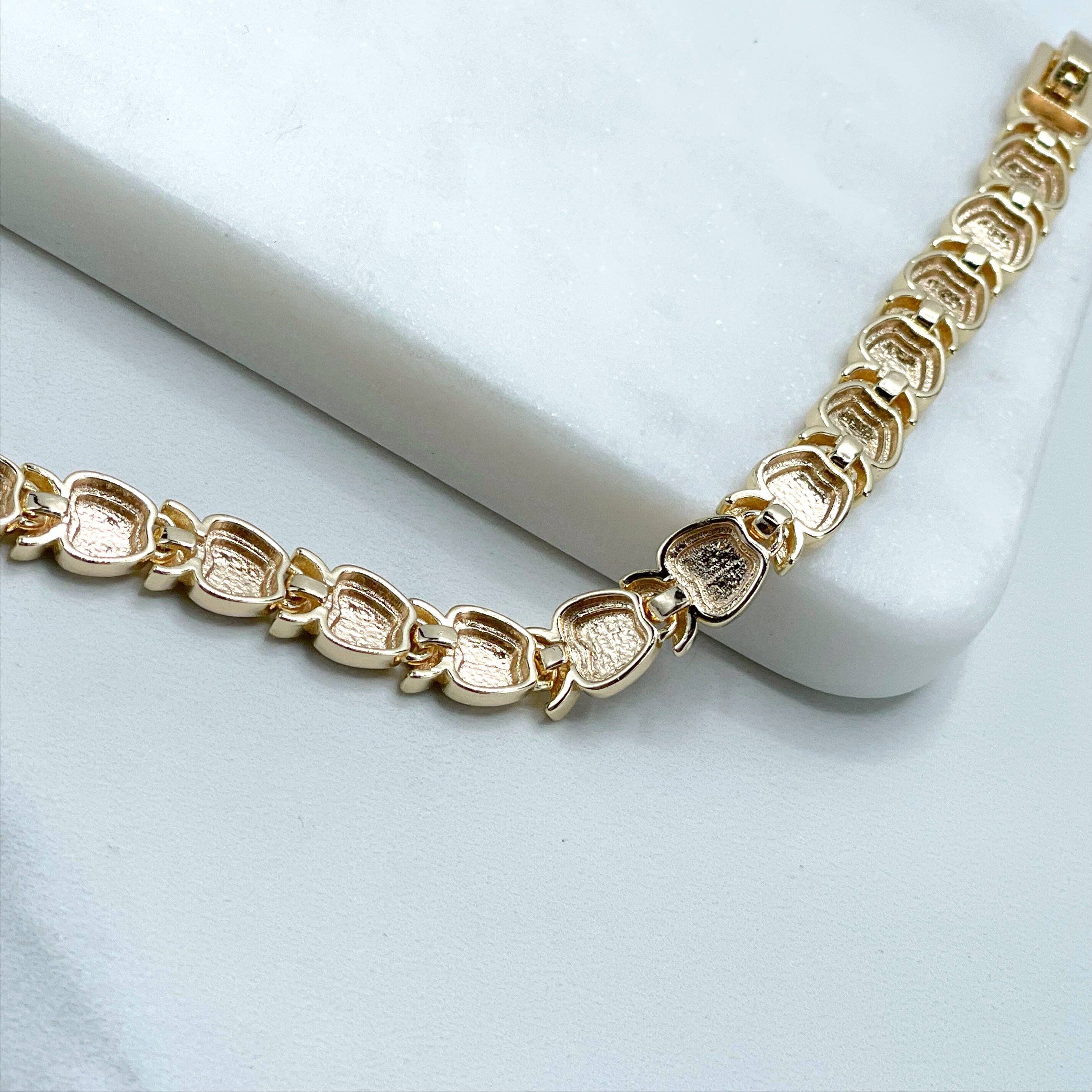 DIJU Jewelry - Wholesale  - 18k Gold Filled Three Tone, Tri Tone, Texturized Apple Charms Linked  Bracelet, Wholesale Jewelry Making Supplies0