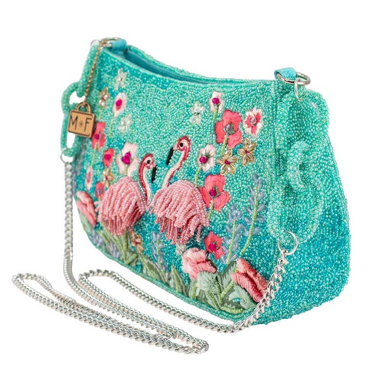 Mary Frances Accessories - Wholesale Crossbody Bag - Women's - Flirty Flamingos Beaded Pink Flamingos Crossbody Handbag