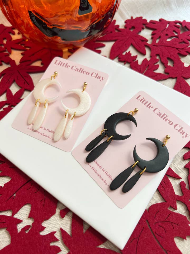 Crescent Moon Dangles | Polymer Clay Earrings for wholesale by Little Calico Clay