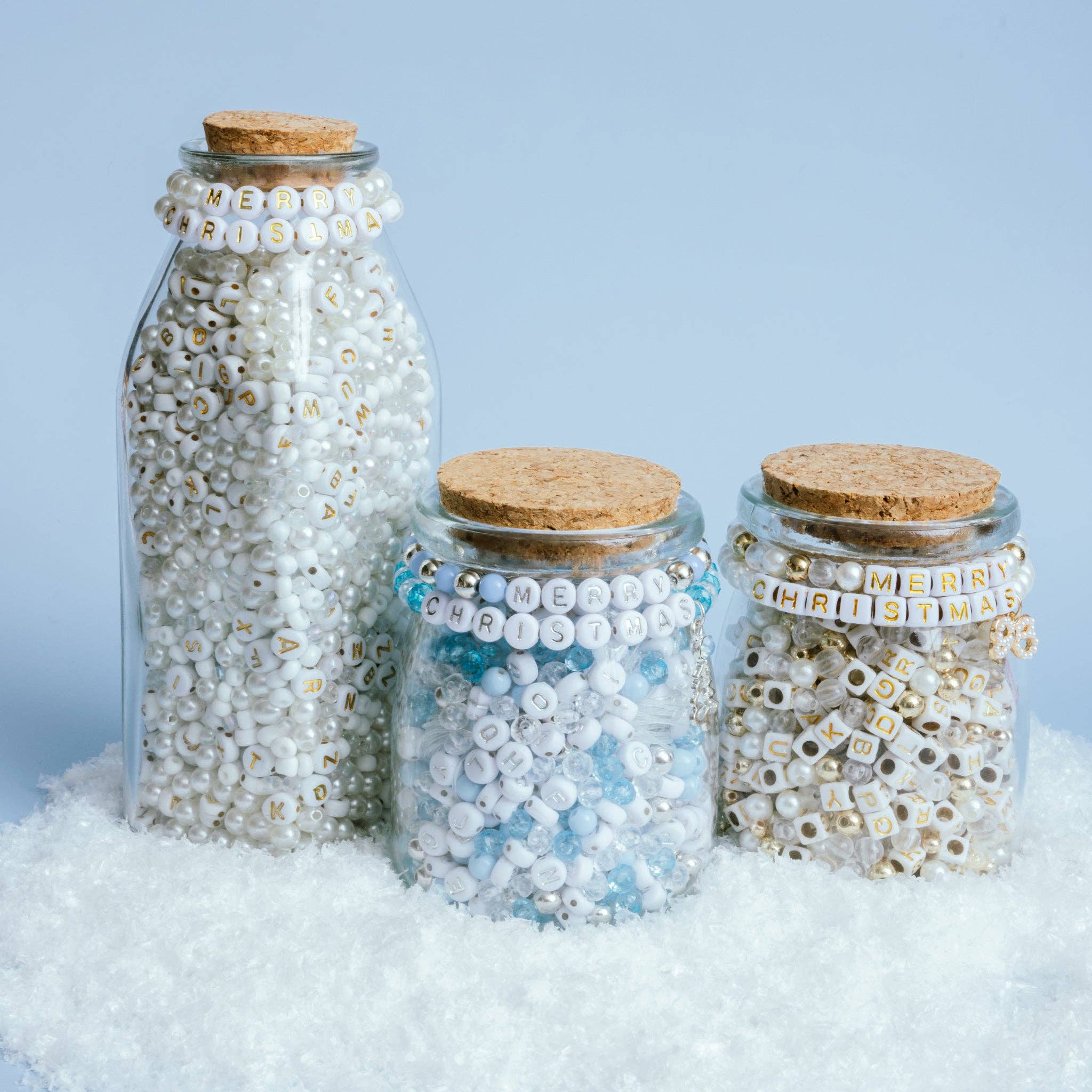 Jewelry Made by Me - Wholesale DIY Craft Kit - Frosty Blue and Metallic Silver Letter Christmas DIY Bead Jar1