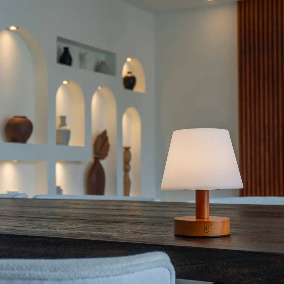 Tavellio - Wholesale Accent/Desk Lamp - Teddy Chestnut Brown Wooden Rechargeable Table Lamp | Dimmable, Cordless & 3 Light Modes6