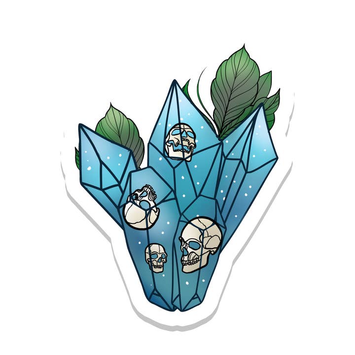 Rebel and Siren - Venta al por mayor Pegatina - Calavera azul de cristal, gótica, pegatina impermeable, 2.5 pulgadas