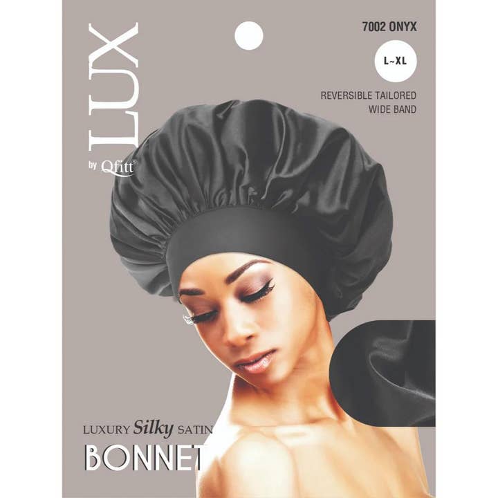 KT Supply - Wholesale Sleep Cap / Bonnet - Women's - Qfitt Luxury Silky Satin Bonet, X Large, Onyx