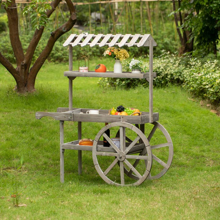 Quickway Imports - Wholesale Bar Cart - Antique Rustic Solid Wood decor Display Rack Cart, 3 Tier