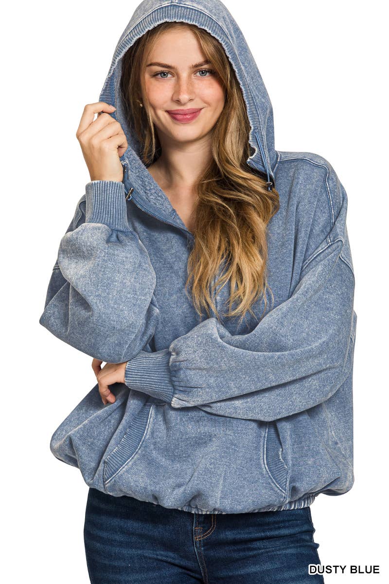 Vanilla Monkey – Hoodie – Mulher por atacado – Moletom com capuz tipo canguru, gola meia-ziper e barra com cordão lavado2