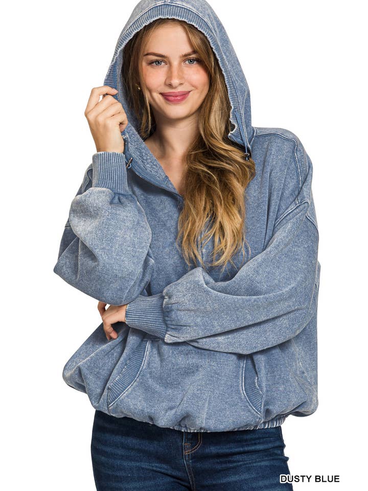 Vanilla Monkey – Hoodie – Mulher por atacado – Moletom com capuz tipo canguru, gola meia-ziper e barra com cordão lavado2