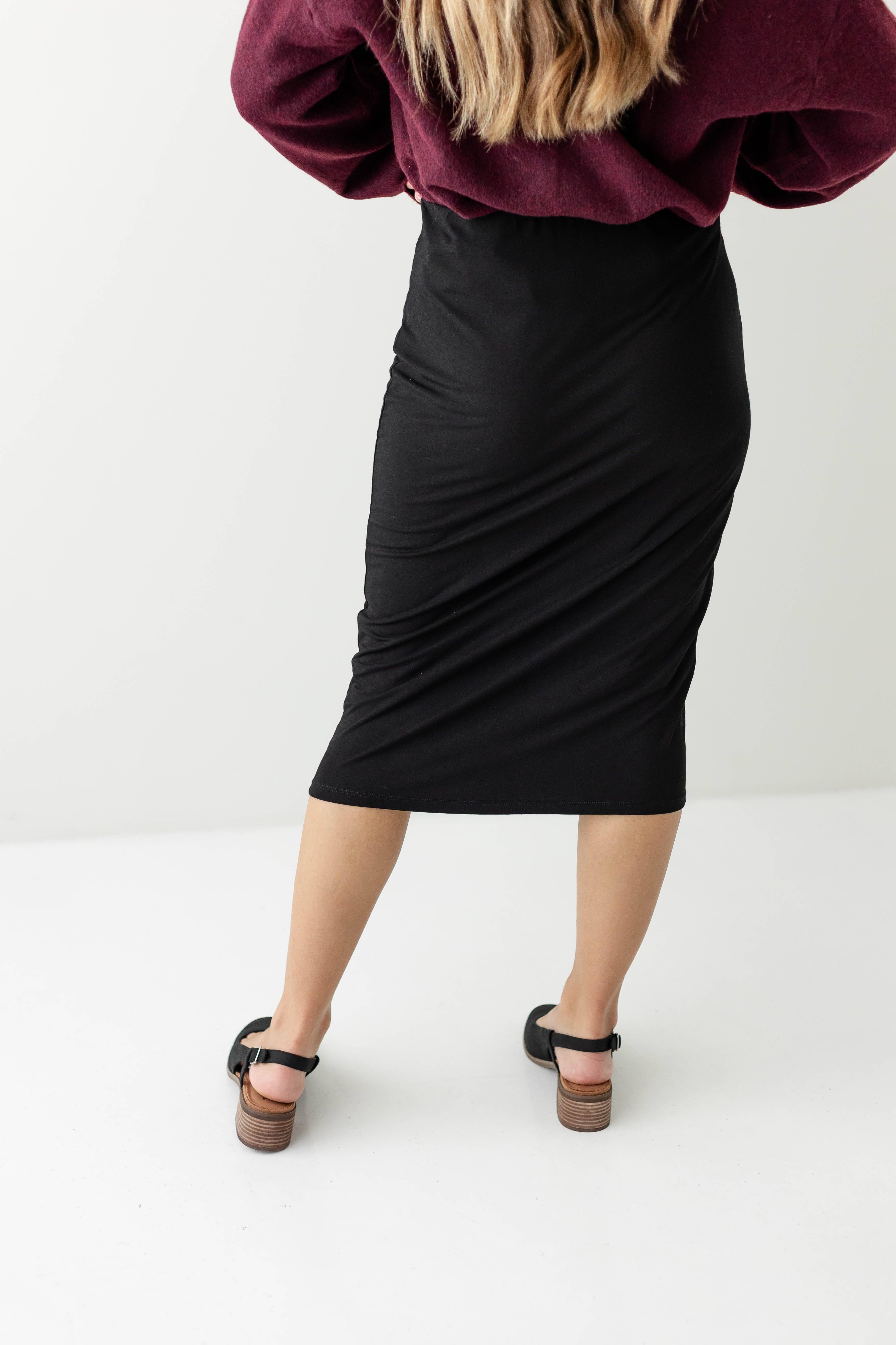 Black 'Sasha' Knit Midi Skirt for wholesale on Faire6