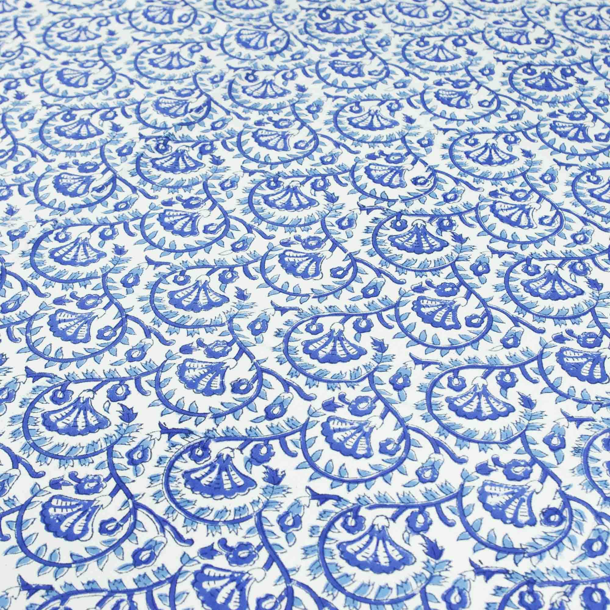 Kantha Decor – wholesale Tablecloth – 6 Seater Block Printed Rectangular Tablecloth - Blue Floral2