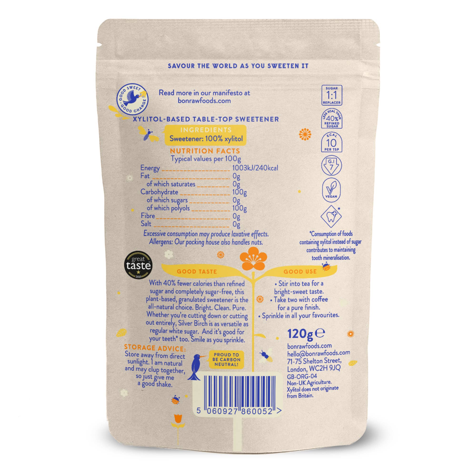 Bonraw Foods - Vendita all'ingrosso Zucchero - Bonraw - Dolcificante naturale granulato di betulla argentata, 1 kg x 83