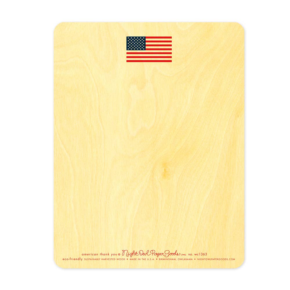 Night Owl Paper Goods – Großhandel Dankeskarten – Amerikanische Dankeschön-Karte aus Holz — Veteranentag — amerikanische Flagge1