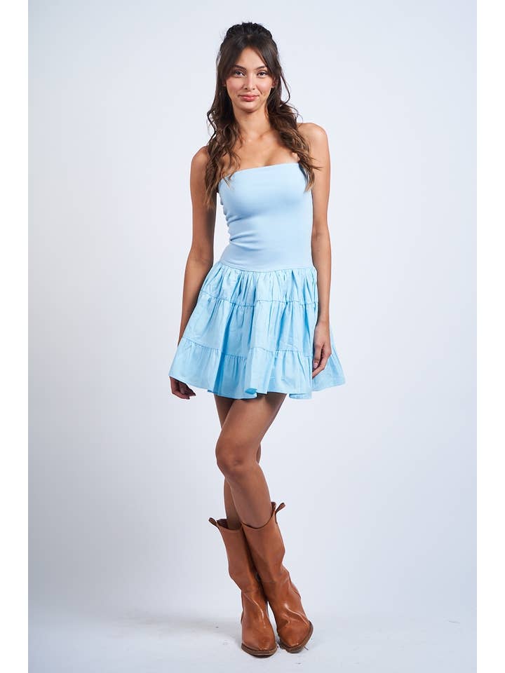 Sky to Moon - Wholesale Dress - Women's - SOLID COLOR DROP-WAIST TIERED TUBE MINI DRESS12