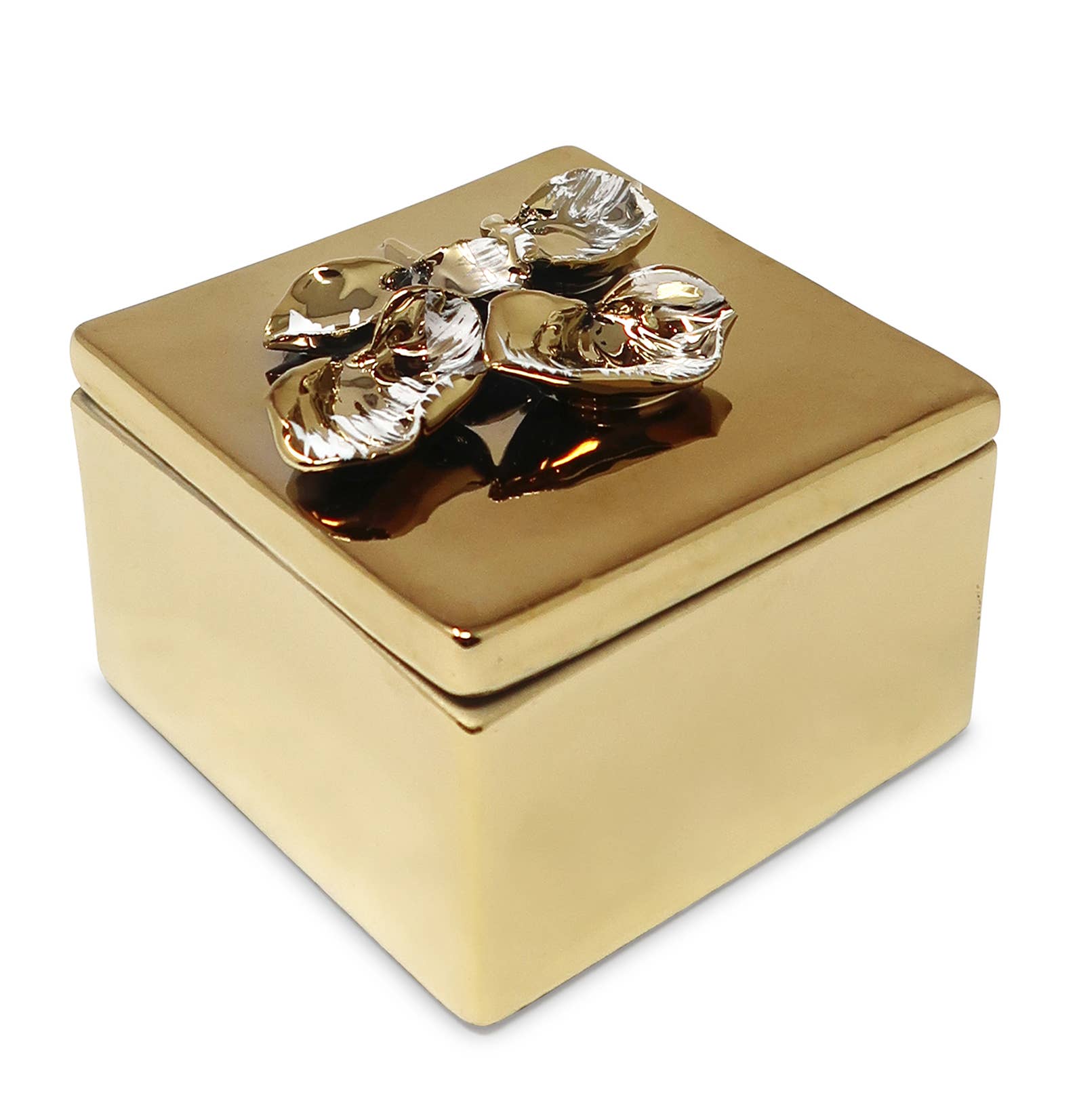 VIVIENCE - Wholesale Decorative Box - Square Gold Decorative Box With Flower Design on the Lid1