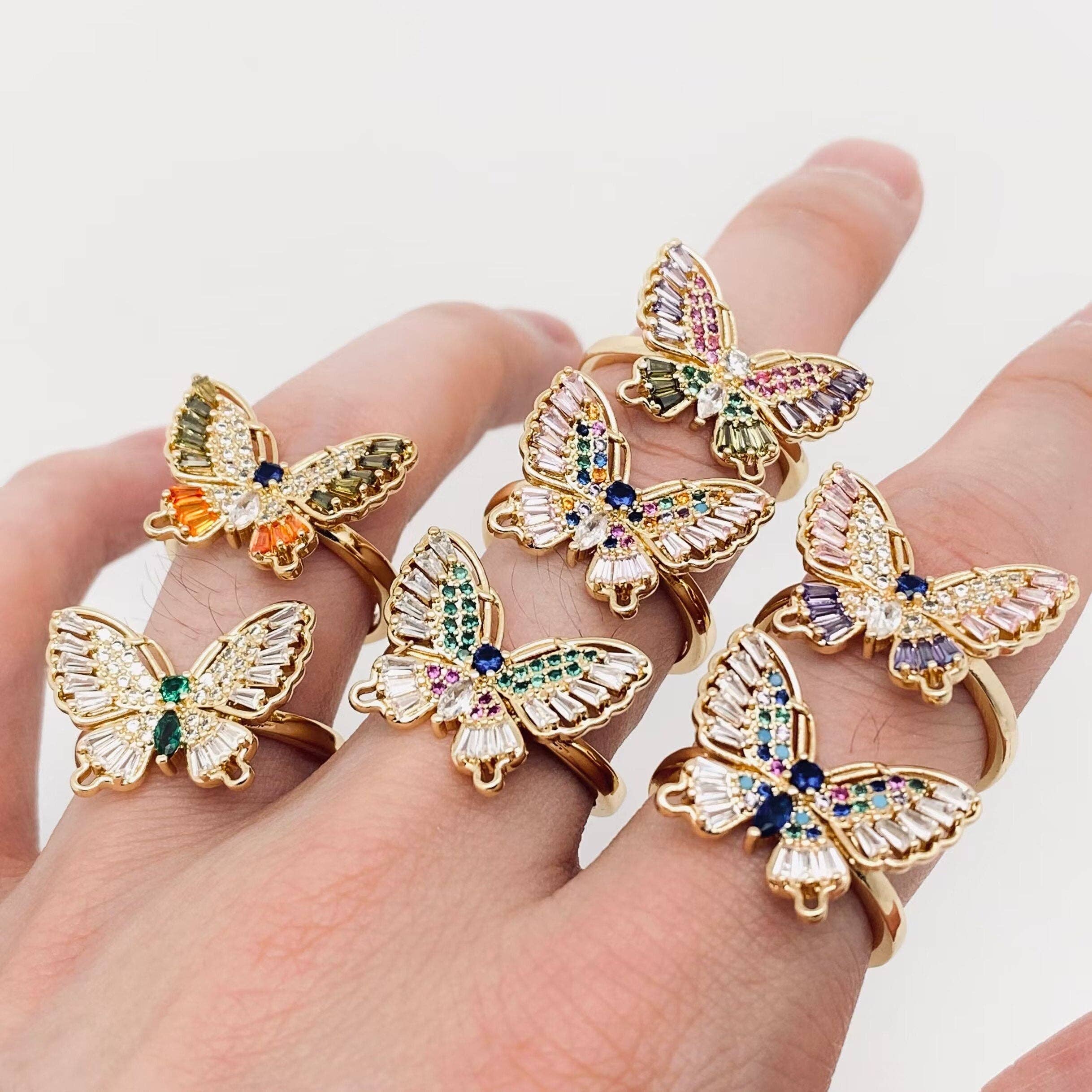 Mio Queena – wholesale Multi-stone ring – Multicolor Cubic Zirconia Butterfly Adjustable Ring1